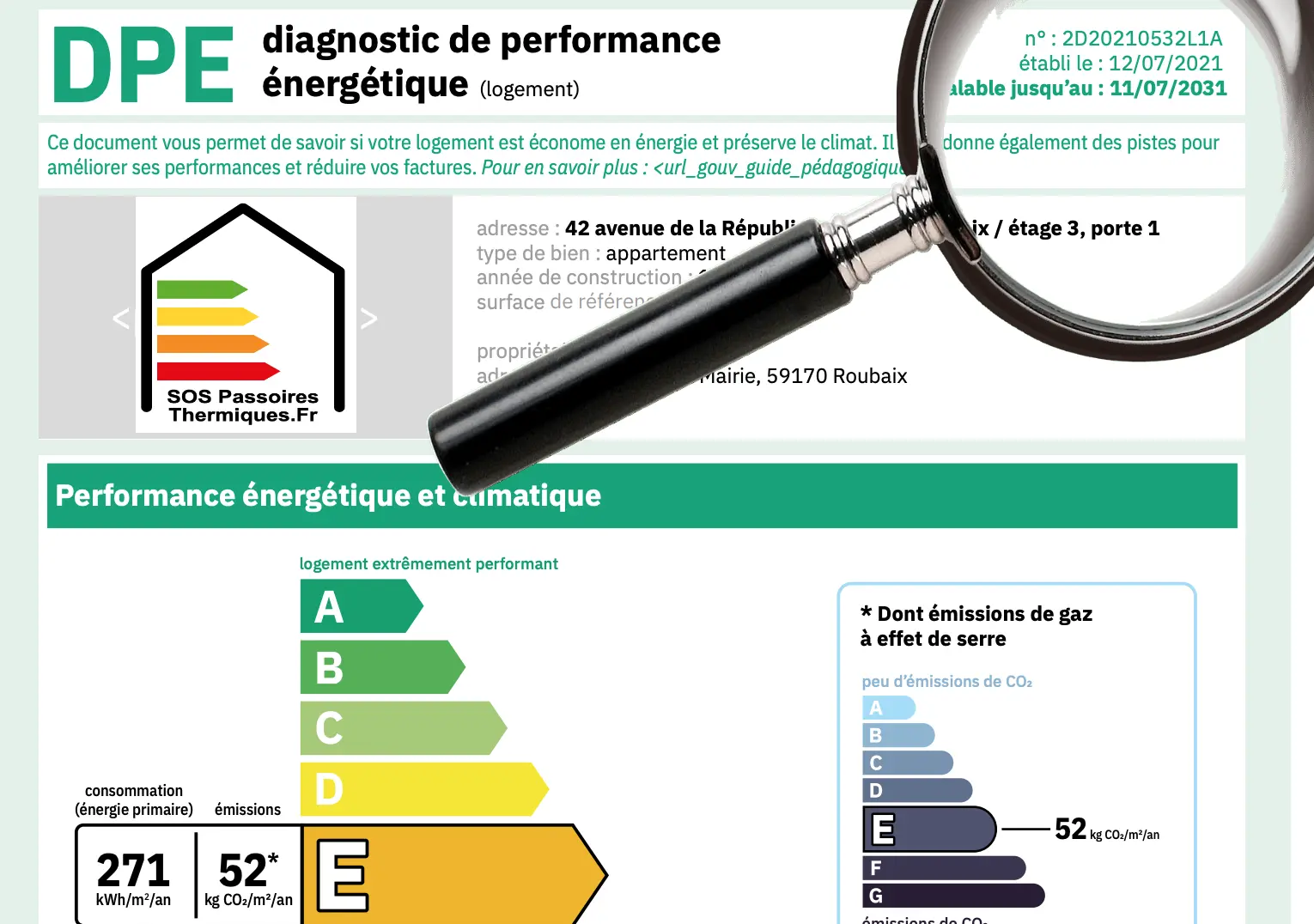 Le numéro de DPE se trouve en haut à droite du rapport